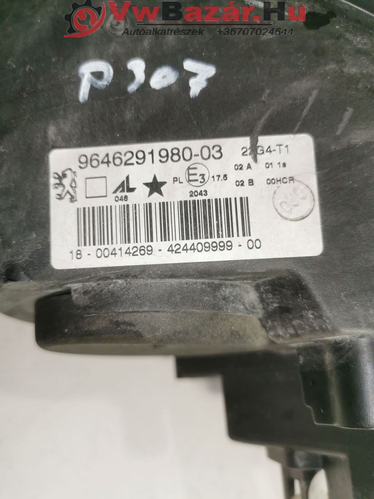 Első fényszóró jobb PEUGEOT 307 9646291980-03