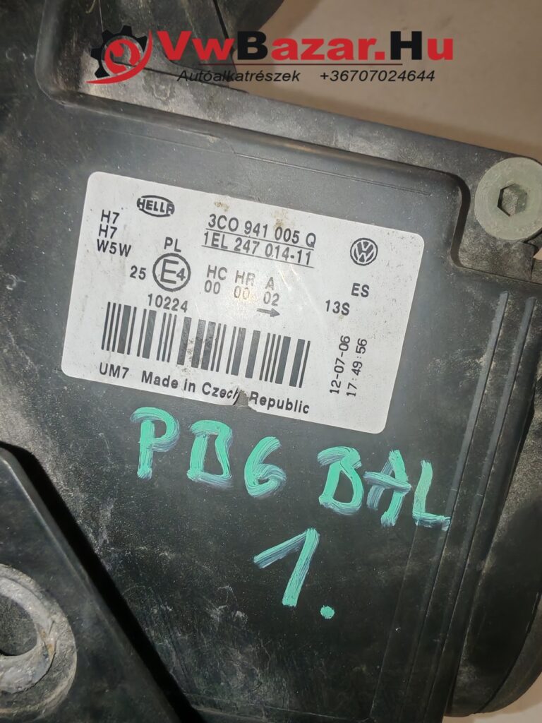 Első fényszóró bal VW Passat B6 3c0941005q